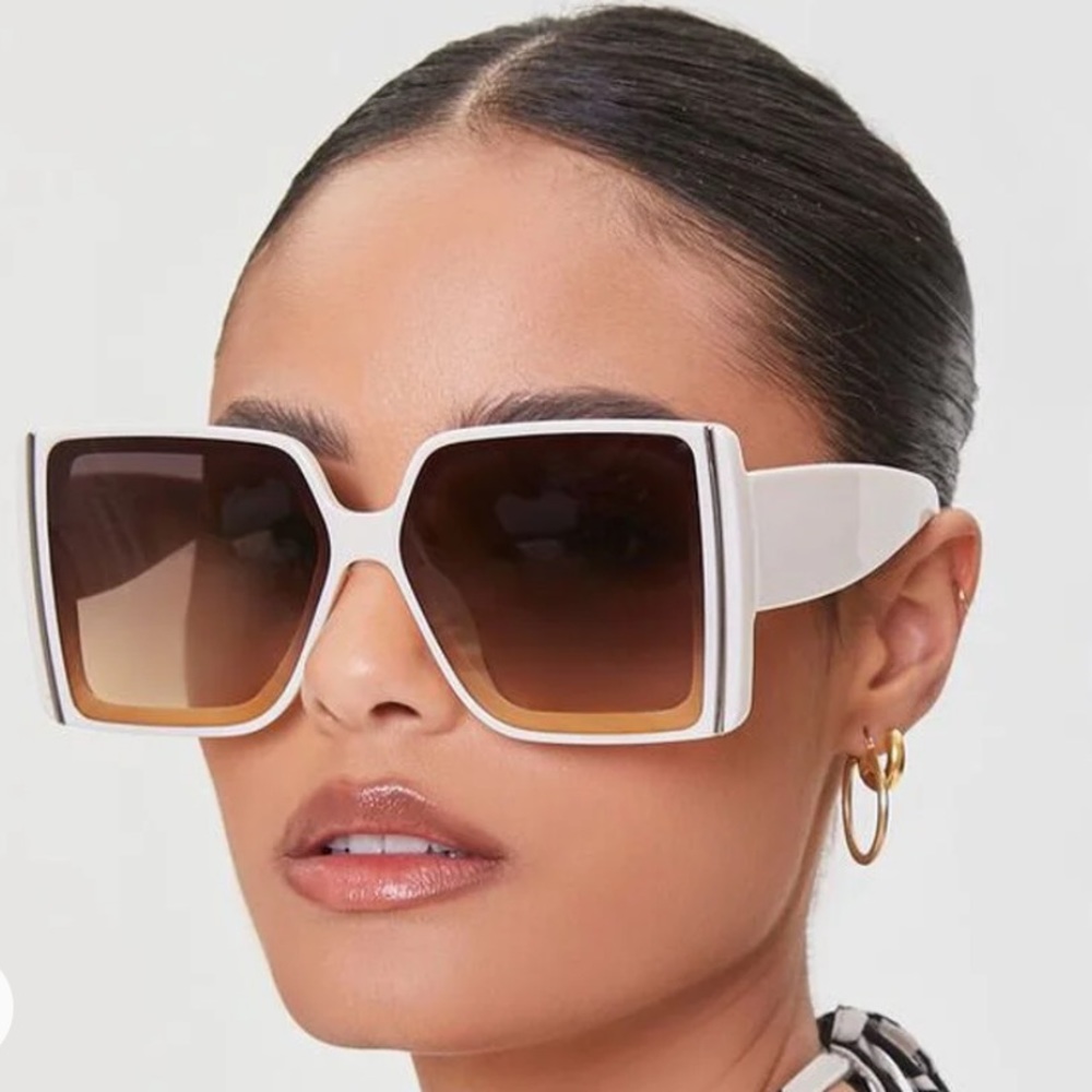 ~Oversized Square Sunglasses:White Exterior & Brown Interior~ - Picture 6 of 16